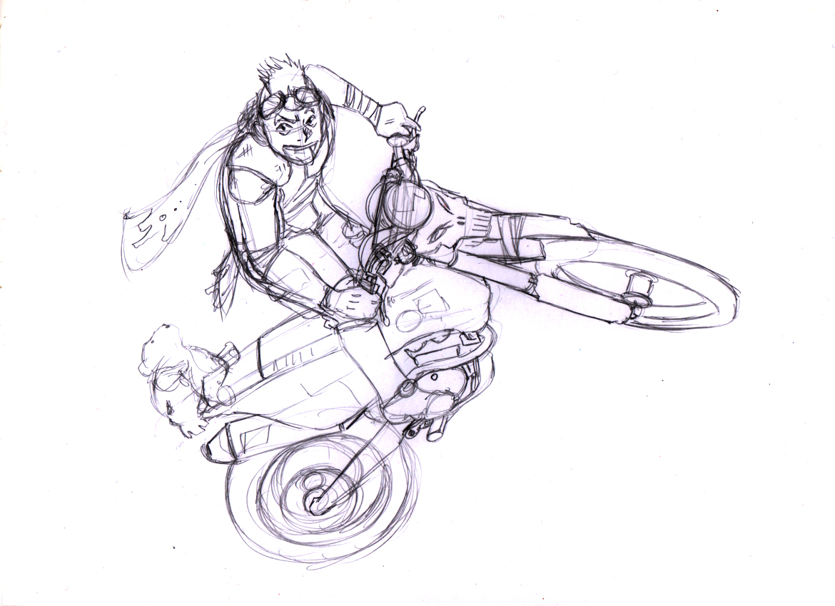 Croquis d'un motard
