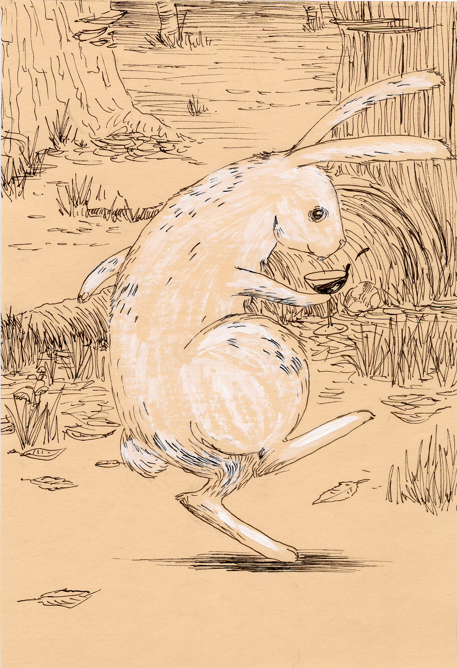 lapin avec un verre de vin